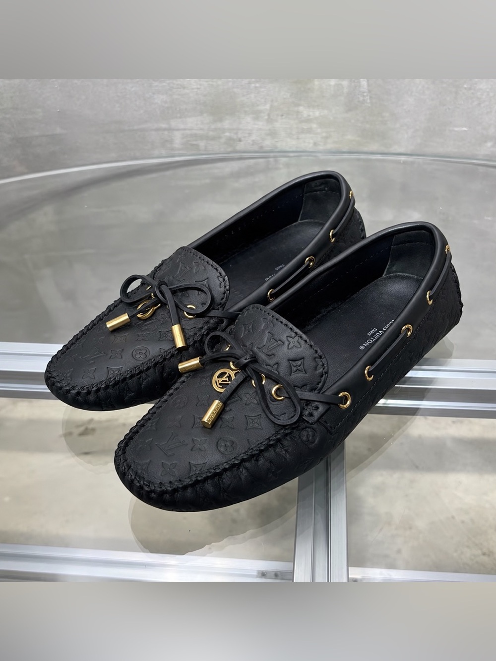 Louis Vuitton Black Embossed Monogram Leather Driving Loafers